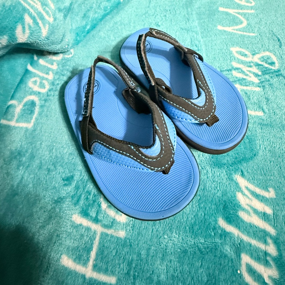 Wonder Nation Blue and Brown Kids Flip Flops